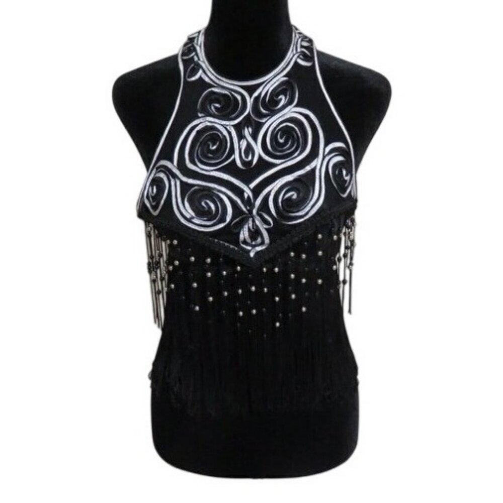 Spade Y2K Vintage Halter Bra Top 36 B Cup Beaded Tassels & Mesh Indonesia Made